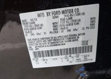 2013 Ford Edge Sel from USA, damaged, VIN 2FMDK3JC3DBB98384